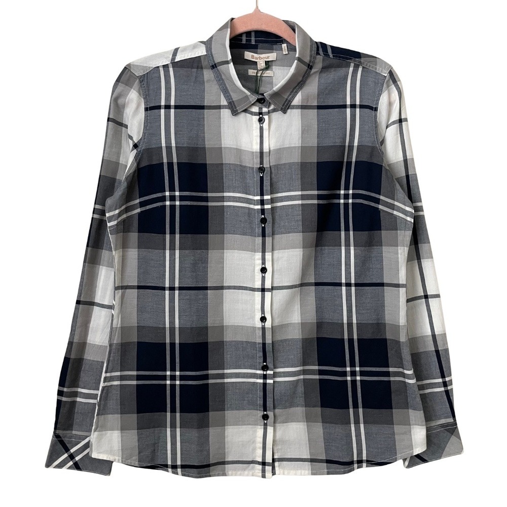 Barbour Shirt Women US 6 Bredon Tartan Plaid Regular Fit Button Down Cotton NEW